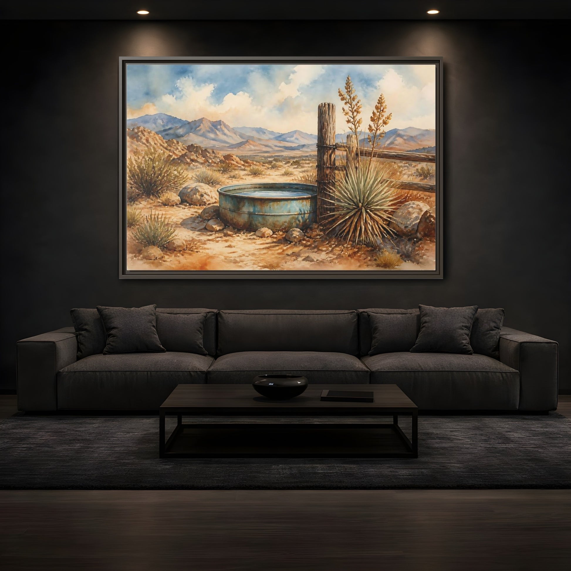 Mockup 3. High Desert Water Trough shown as framed canvas print