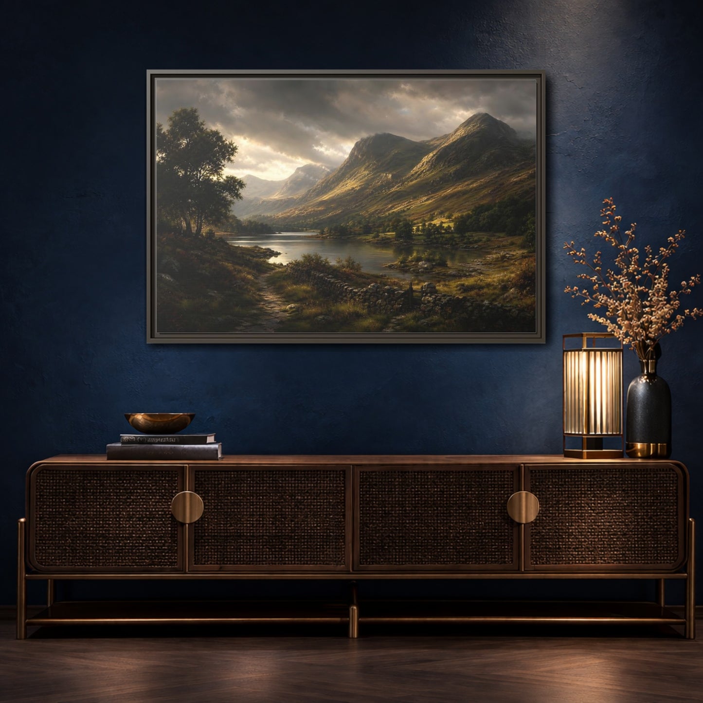 Mockup 4. Highland Lake At Dusk shown as framed canvas print