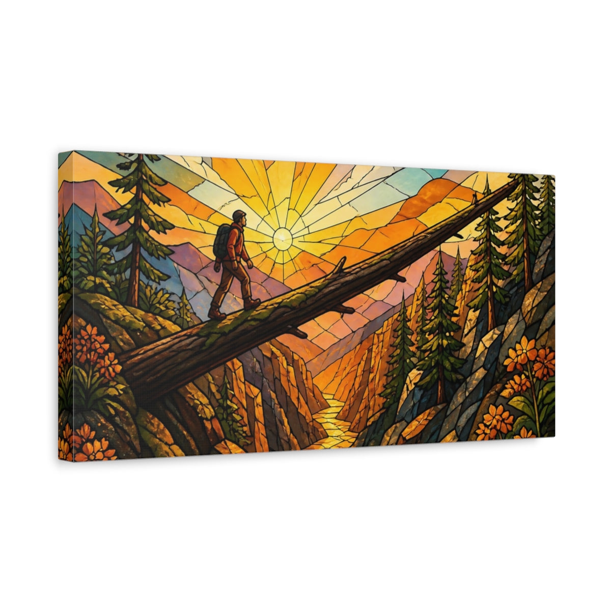 Side Mockup 3. Hiker Motivation Sunrise shown as canvas print