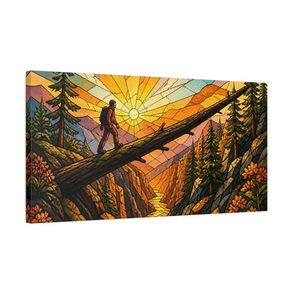 Side Mockup 1. Hiker Motivation Sunrise shown as canvas print
