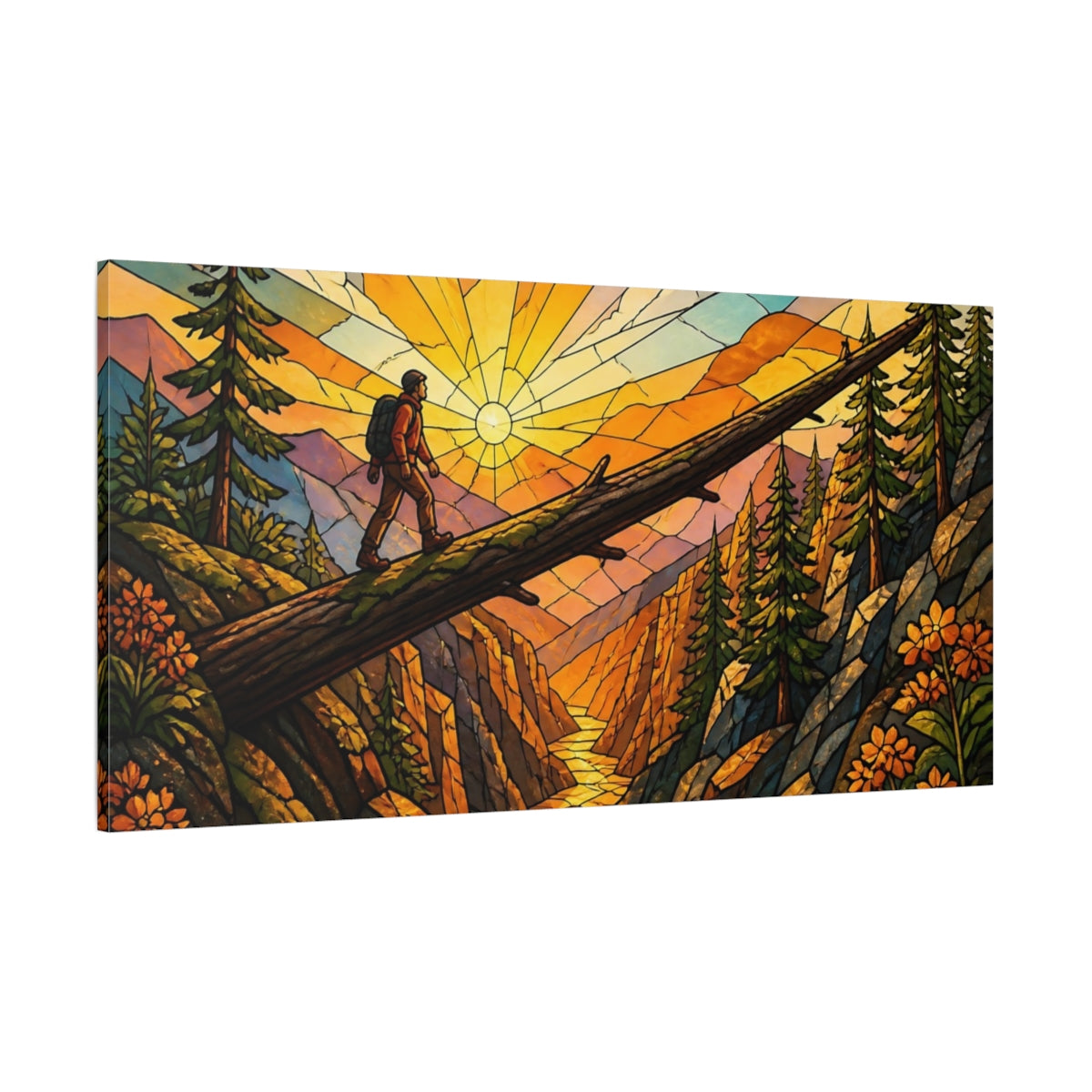 Side Mockup 2. Hiker Motivation Sunrise shown as canvas print
