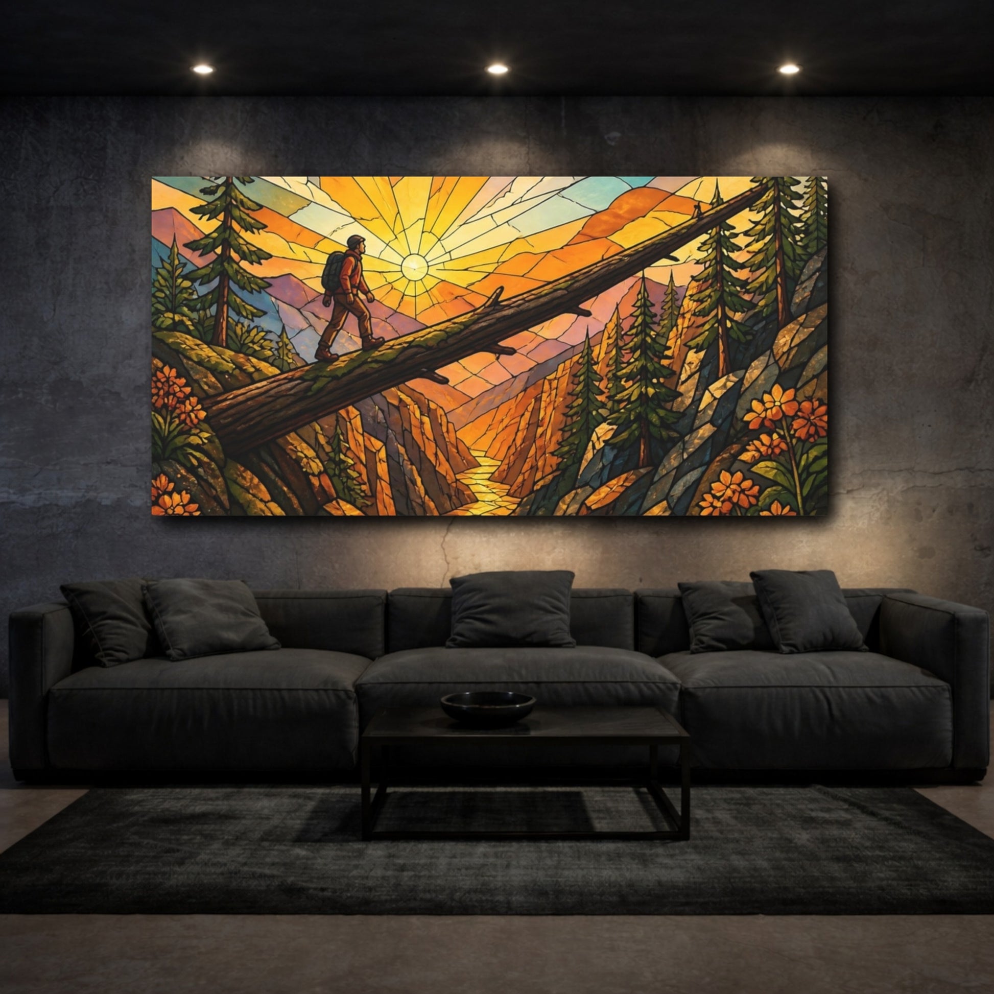 Mockup 3. Hiker Motivation Sunrise shown as canvas print