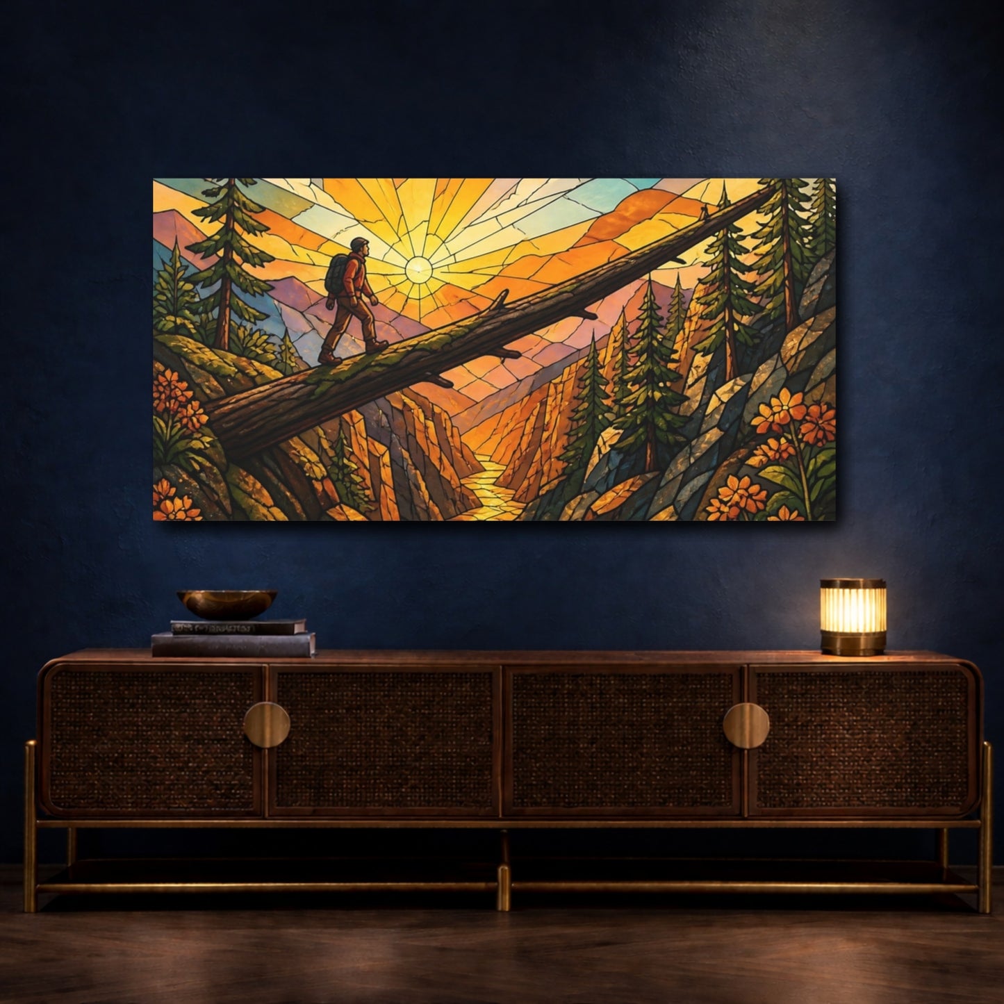 Mockup 4. Hiker Motivation Sunrise shown as canvas print