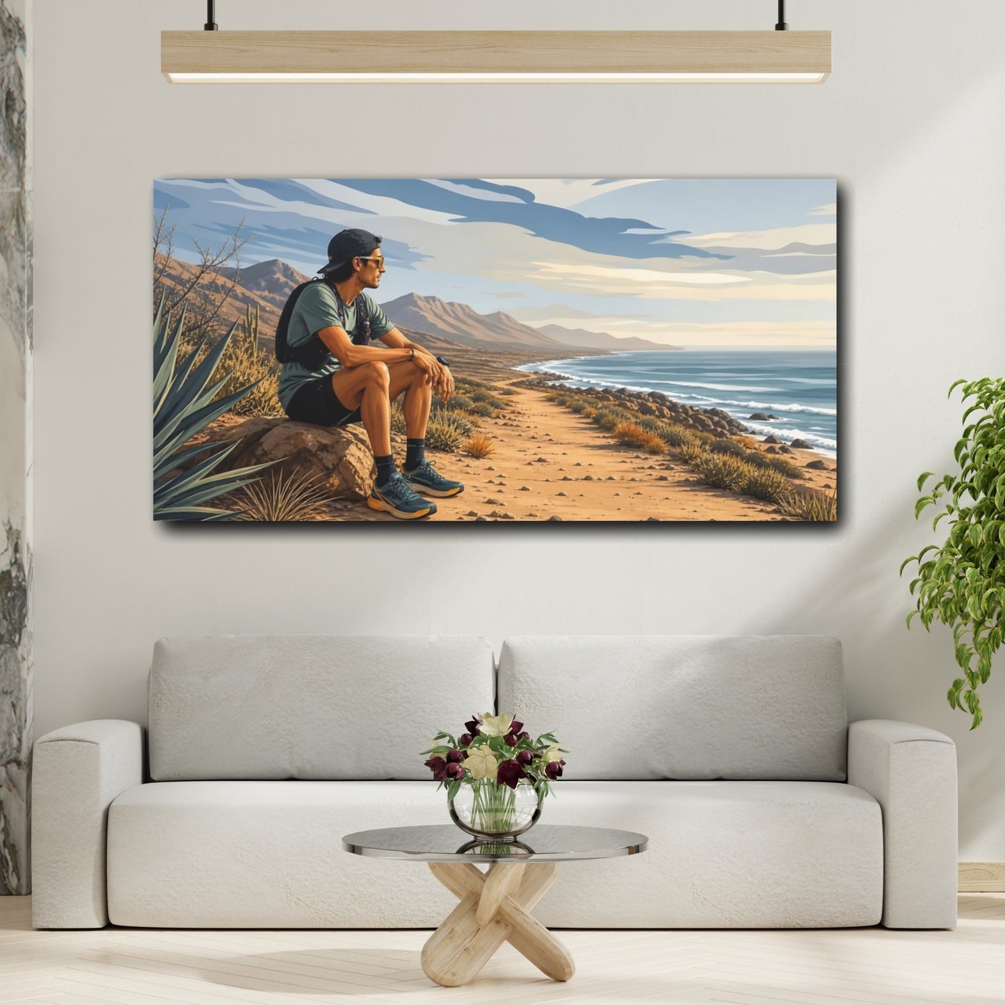 Mockup 2. Hiker On Coastal Trail shown as canvas print