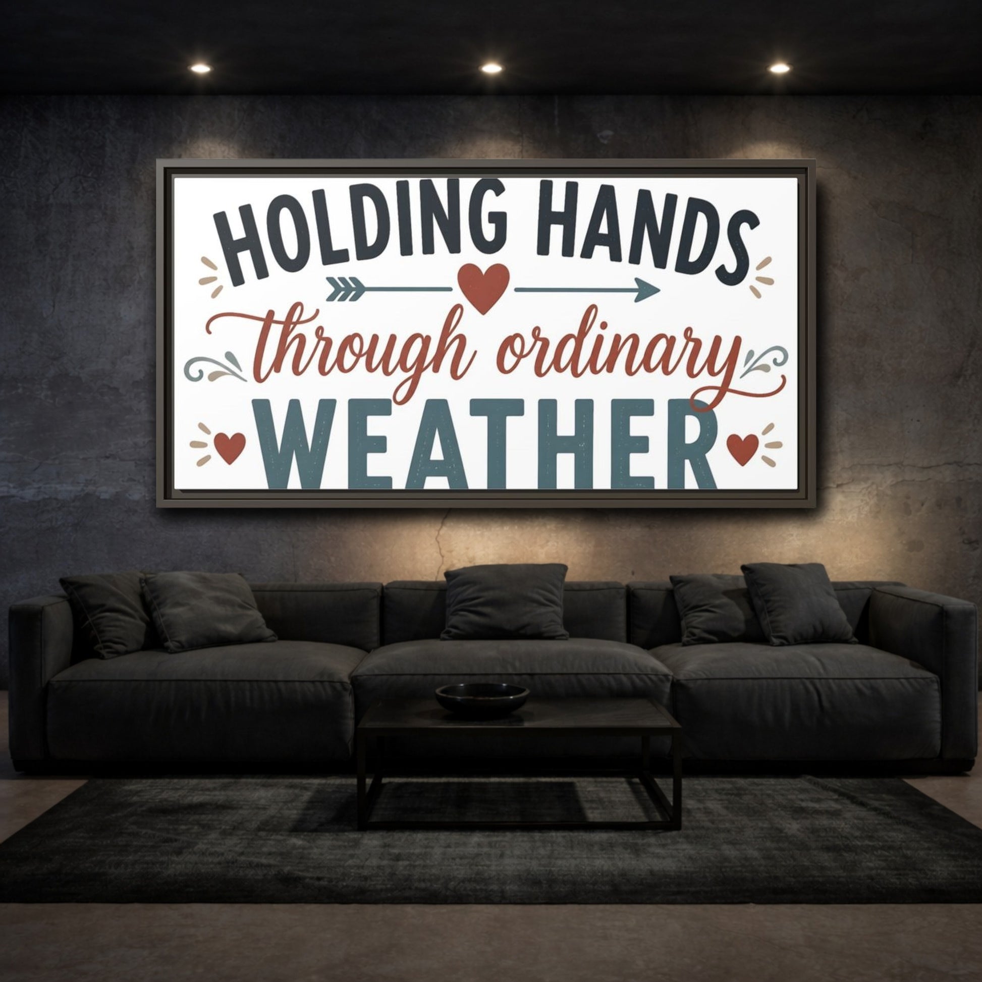 Mockup 3. Holding Hands Through Ordinary Weather shown as framed canvas print