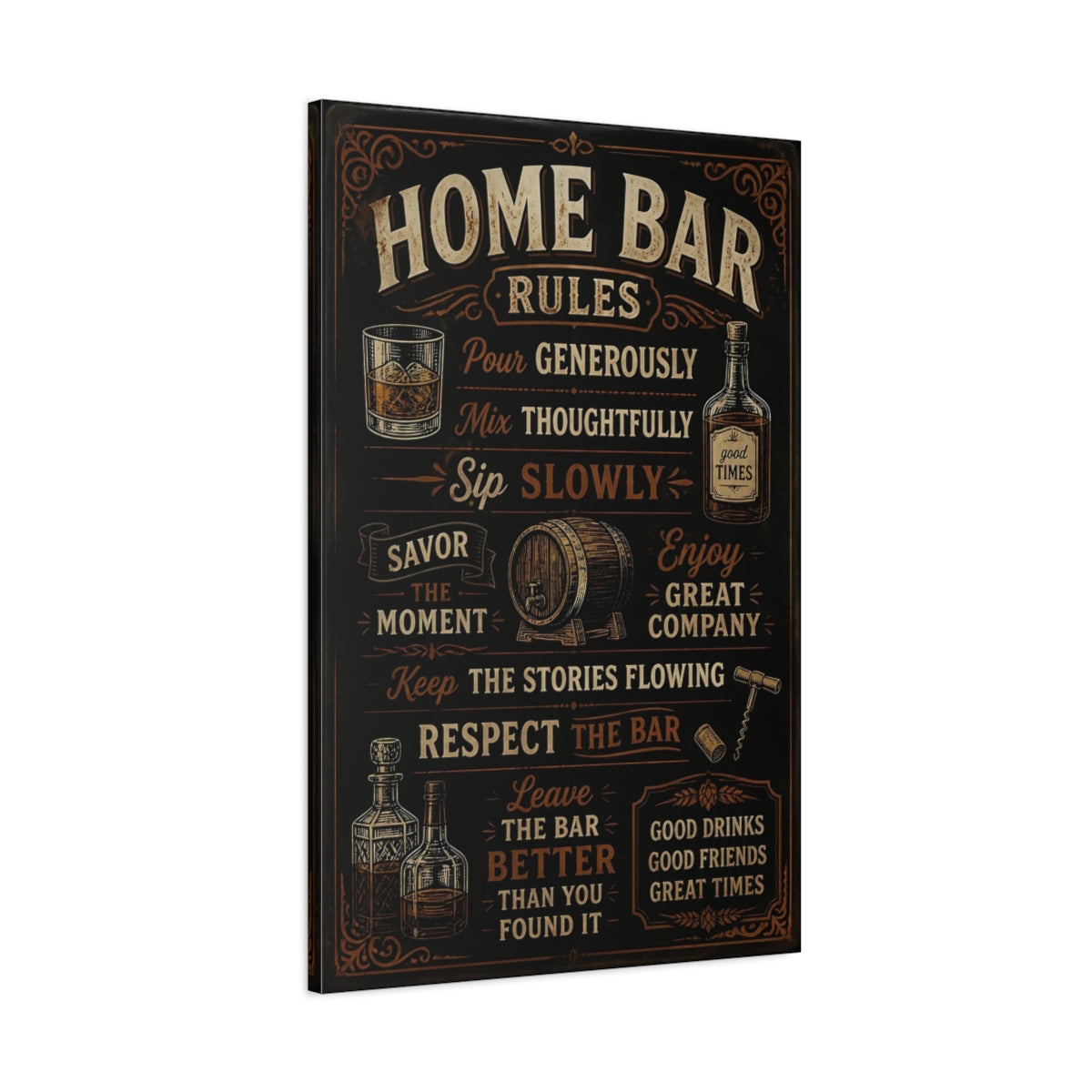 Main Mockup. Home Bar Rules Quote shown as canvas print