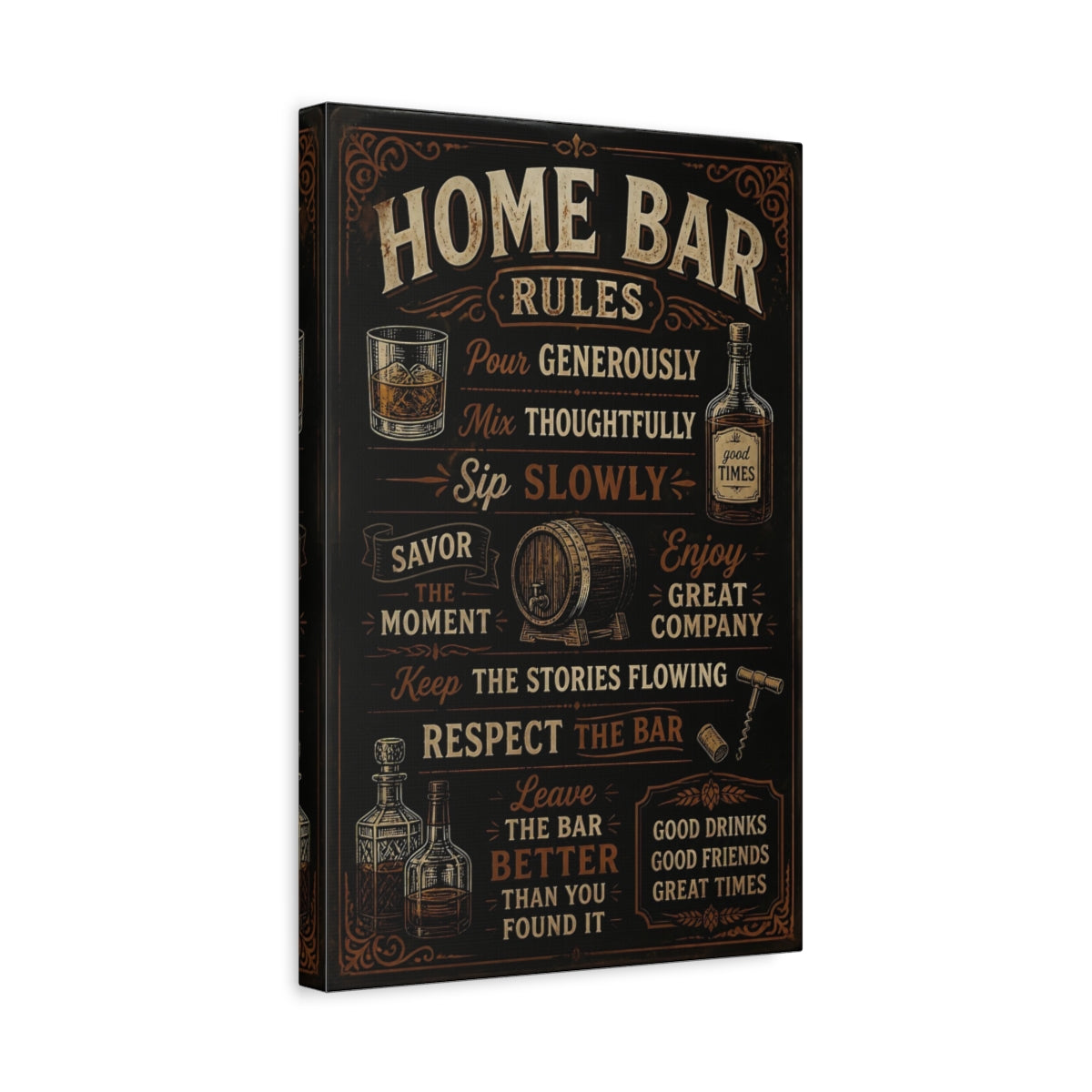 Side Mockup 4. Home Bar Rules Quote shown as canvas print