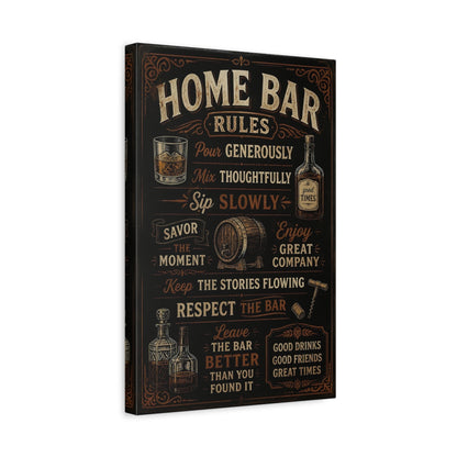 Side Mockup 4. Home Bar Rules Quote shown as canvas print