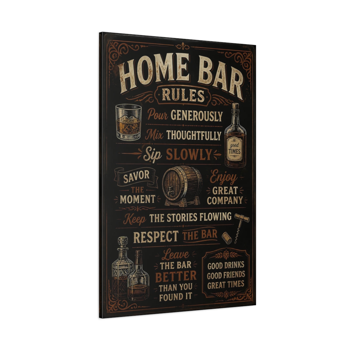 Side Mockup 1. Home Bar Rules Quote shown as canvas print