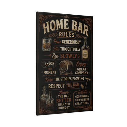 Side Mockup 1. Home Bar Rules Quote shown as canvas print