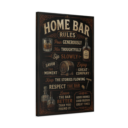 Side Mockup 2. Home Bar Rules Quote shown as canvas print