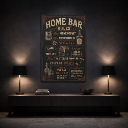 Mockup 3. Home Bar Rules Quote shown as canvas print
