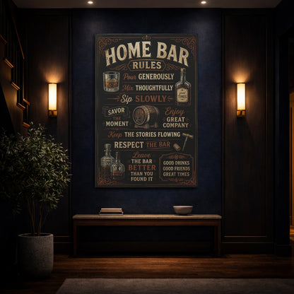 Mockup 4. Home Bar Rules Quote shown as canvas print