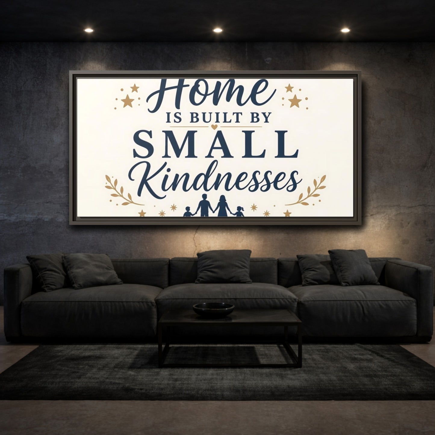 Mockup 3. Home Built By Kindness shown as framed canvas print