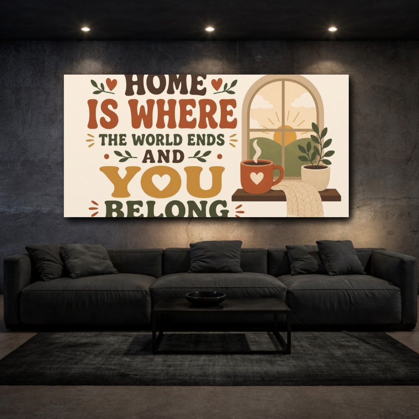 Mockup 3. Home Is Where You Belong shown as canvas print