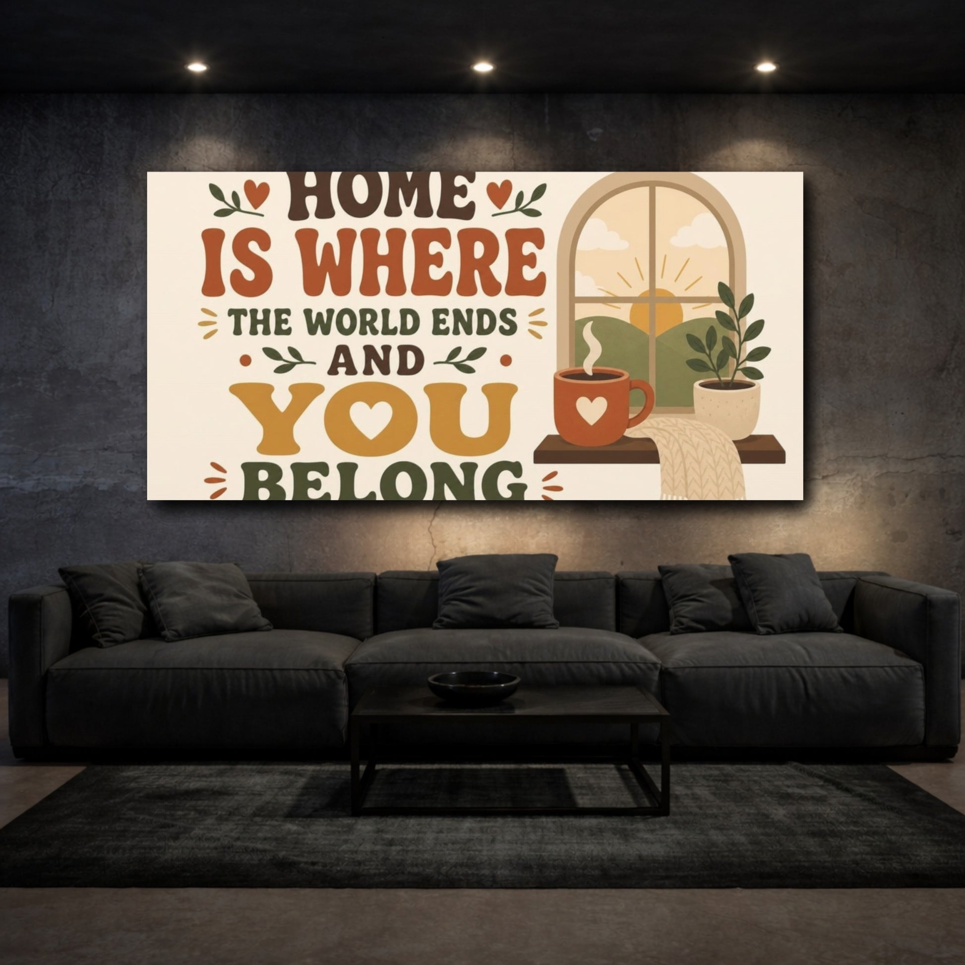 Mockup 3. Home Is Where You Belong shown as canvas print