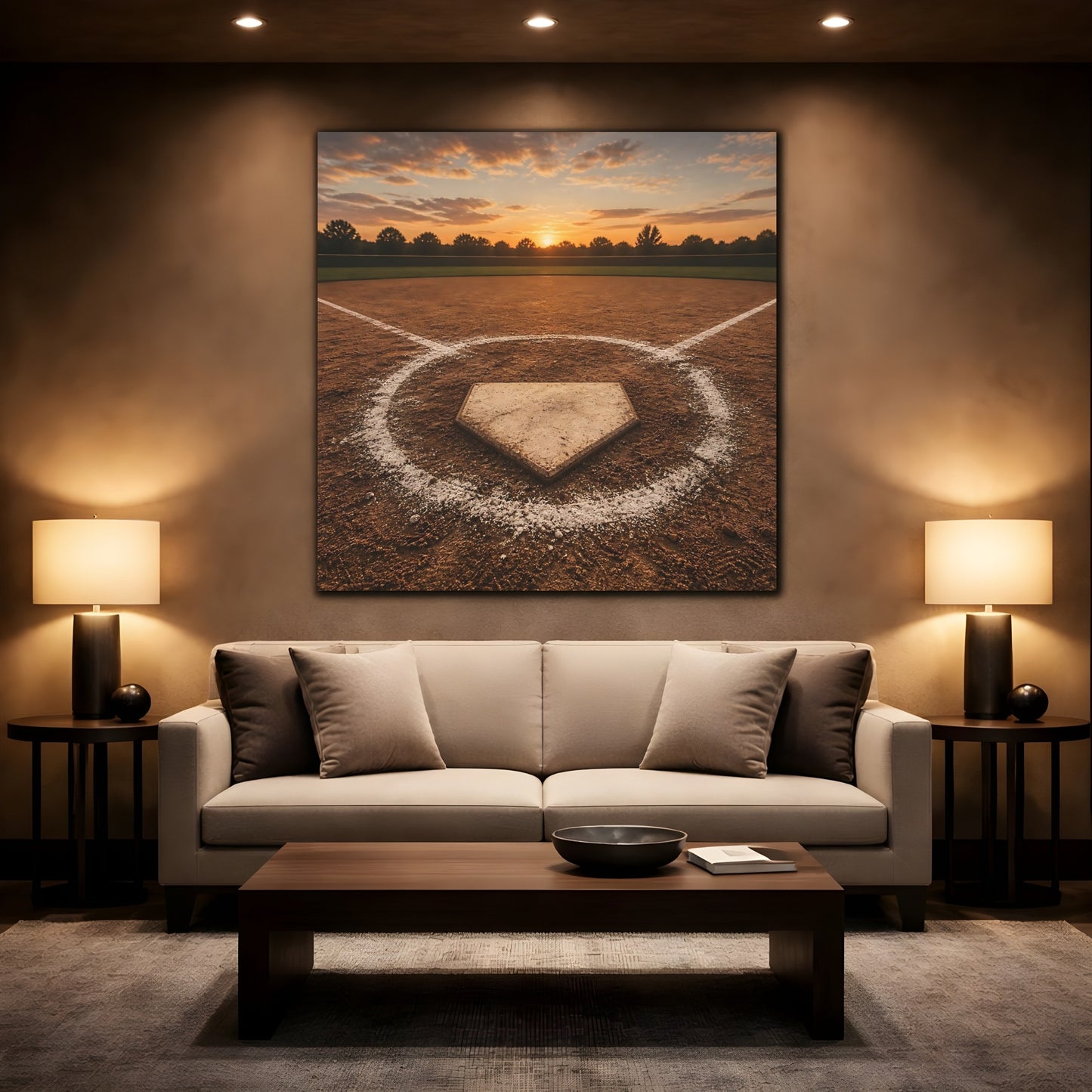 Mockup 2. Home Plate At Sunset shown as canvas print