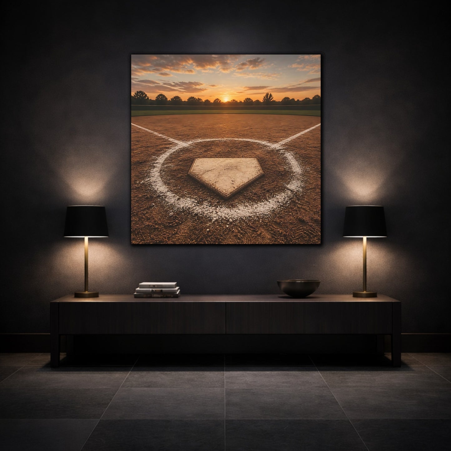 Mockup 3. Home Plate At Sunset shown as canvas print