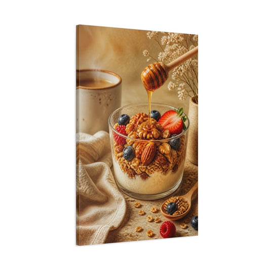 Main Mockup. Honey Drizzled Granola Parfait shown as canvas print