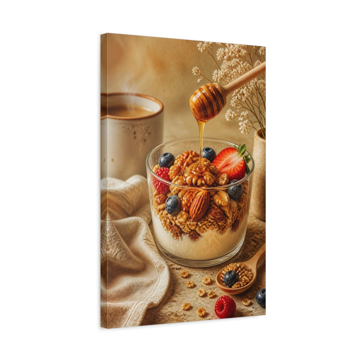 Side Mockup 3. Honey Drizzled Granola Parfait shown as canvas print