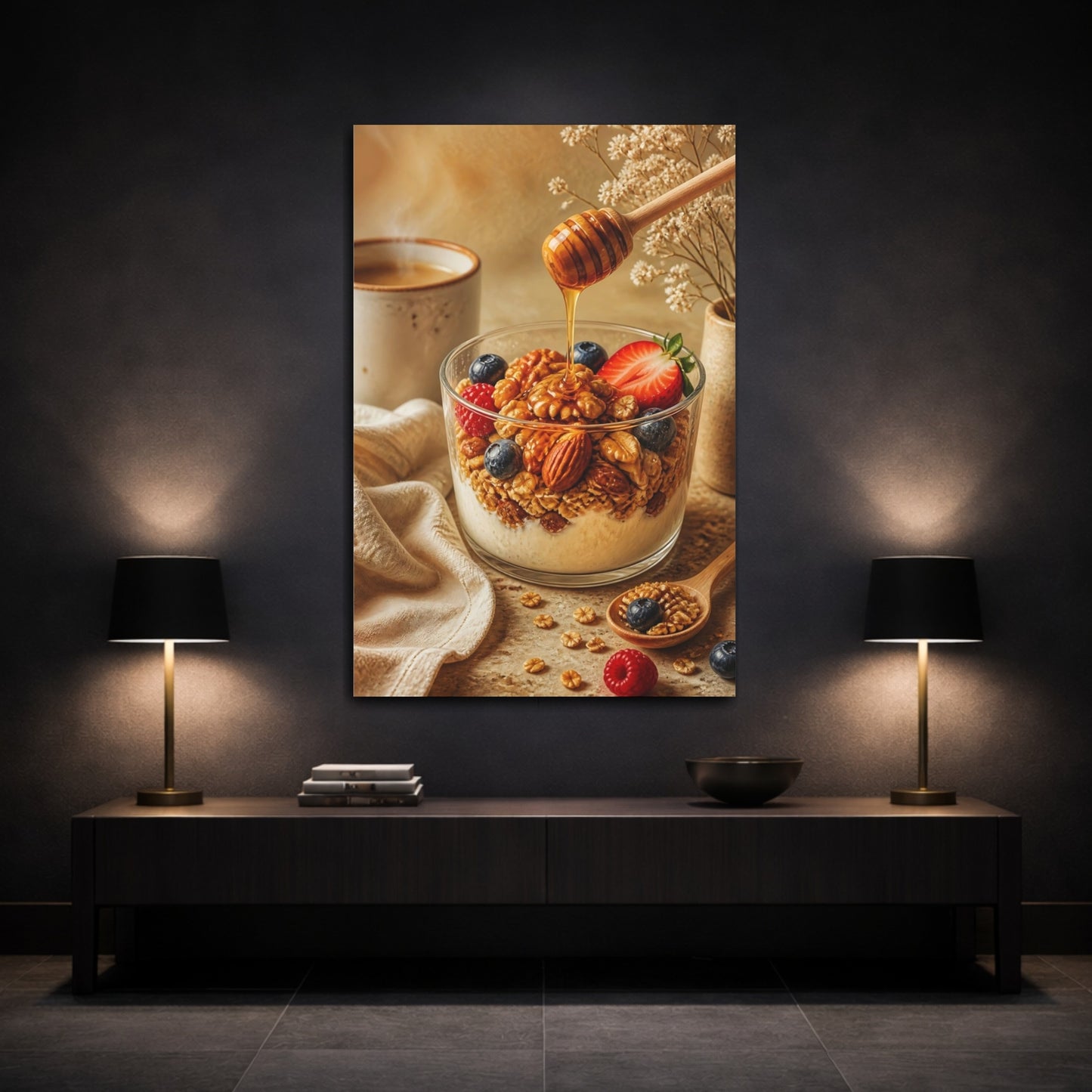Mockup 3. Honey Drizzled Granola Parfait shown as canvas print