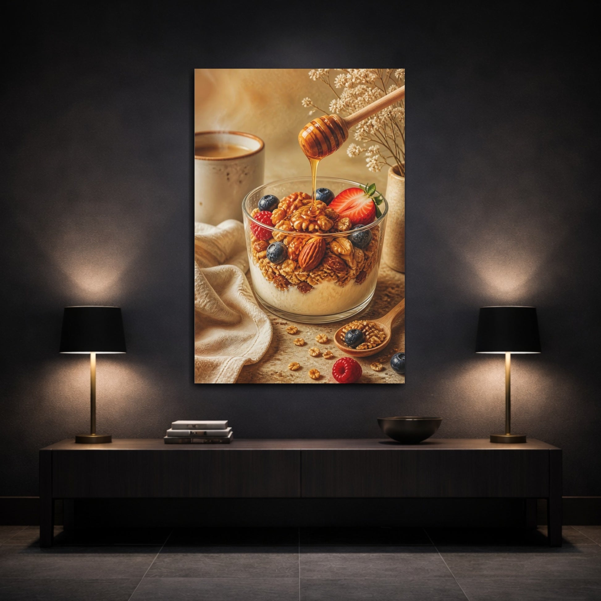 Mockup 3. Honey Drizzled Granola Parfait shown as canvas print