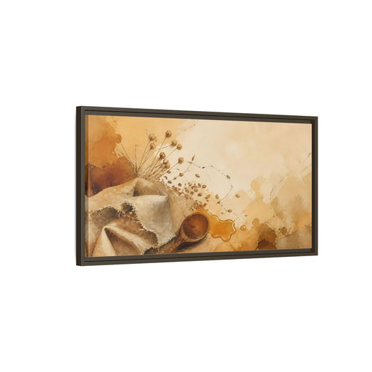 Main Mockup. Honeyed Spoon & Linen shown as framed canvas print