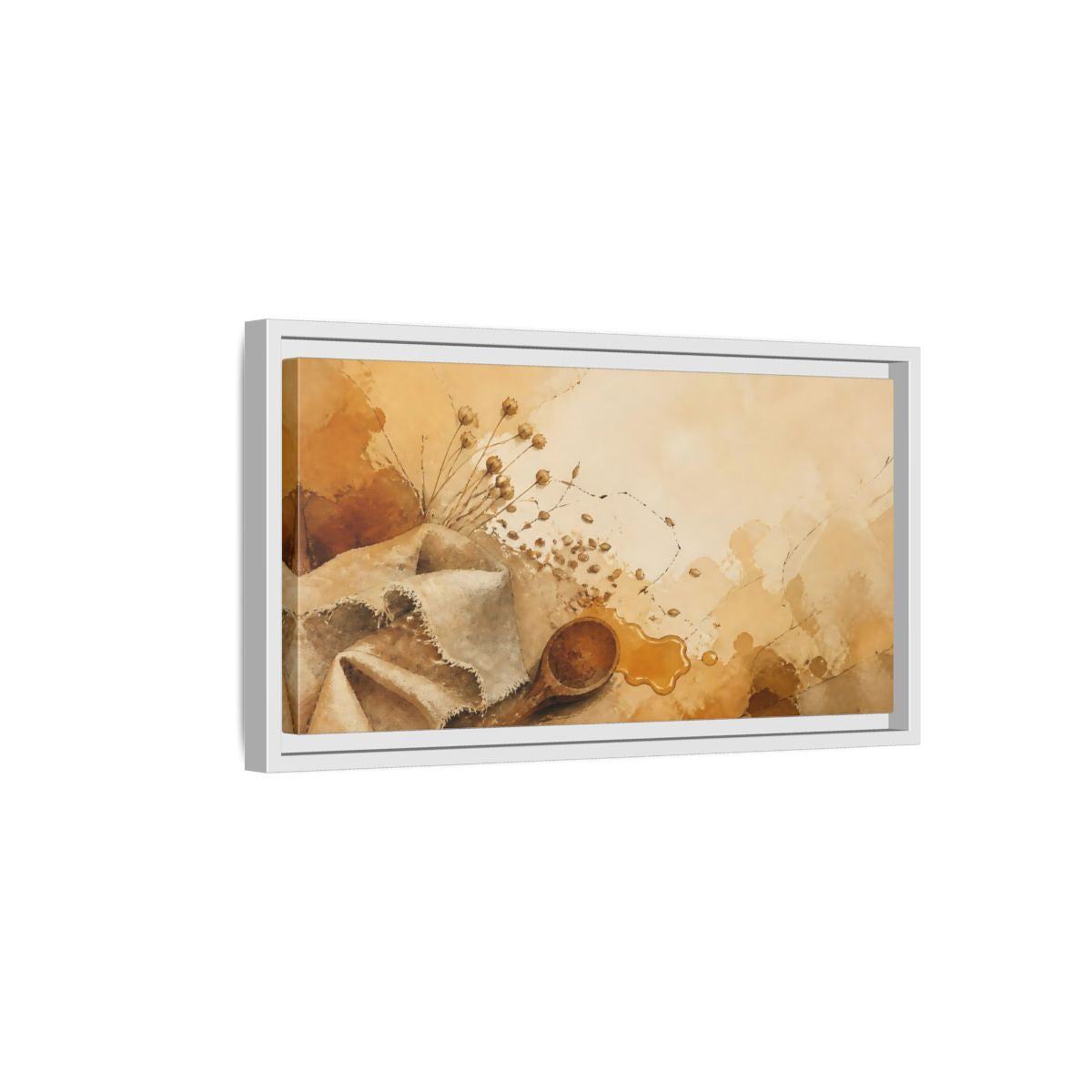 Side Mockup 6. Honeyed Spoon & Linen shown as framed canvas print