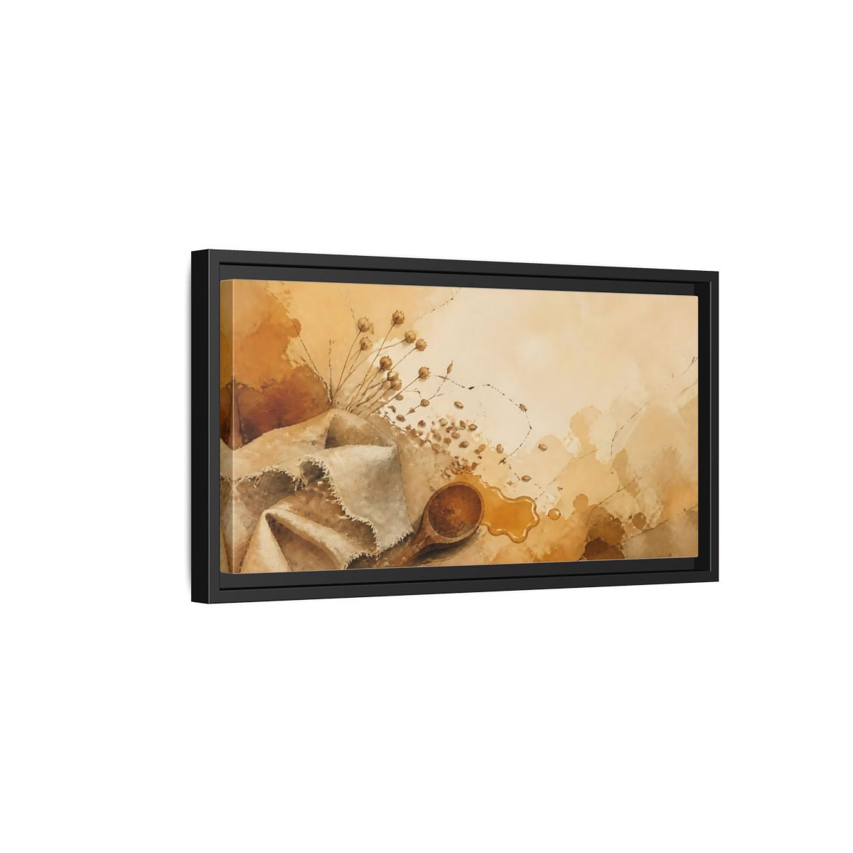 Side Mockup 8. Honeyed Spoon & Linen shown as framed canvas print