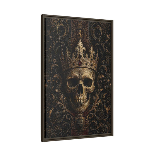 Main Mockup. Horror Crowned Skull Gold And Red shown as stretched canvas wall art