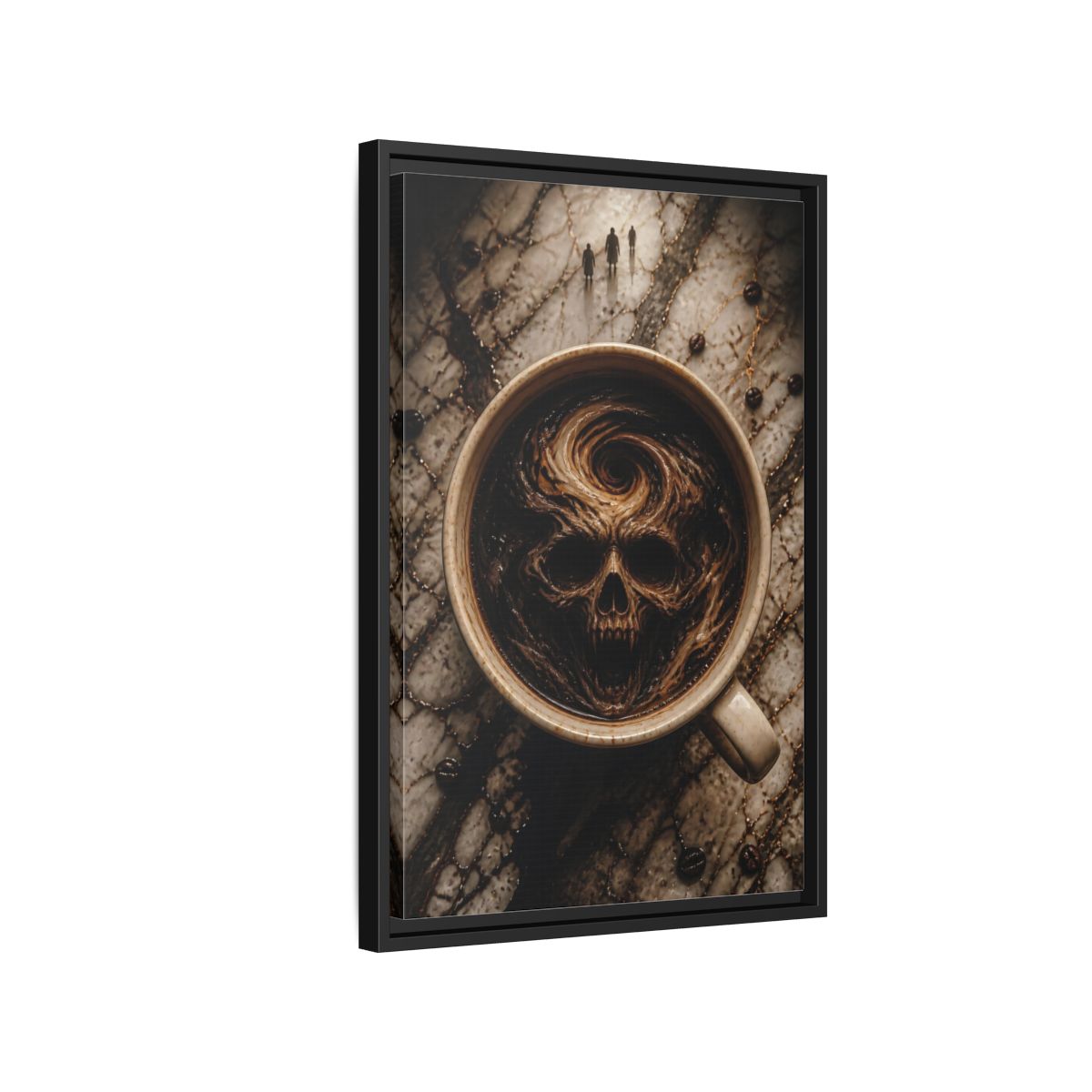 Side Mockup 3. Horror Demonic Skull Dark Skull Coffee shown as stretched canvas wall art