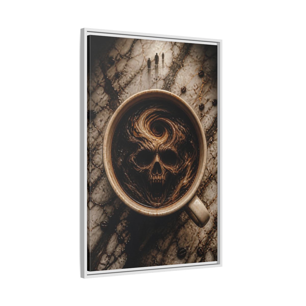 Side Mockup 9. Horror Demonic Skull Dark Skull Coffee shown as stretched canvas wall art