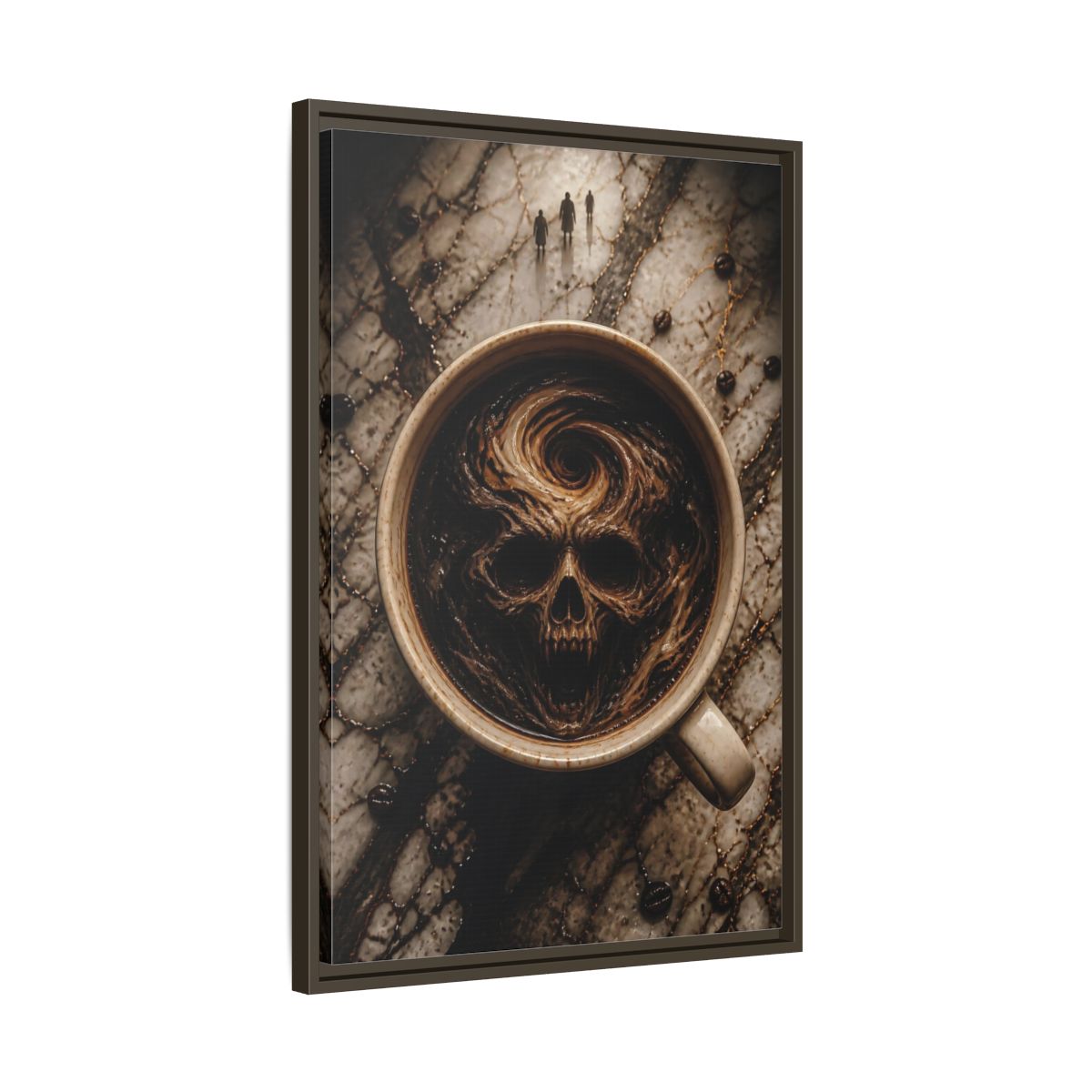 Side Mockup 11. Horror Demonic Skull Dark Skull Coffee shown as stretched canvas wall art