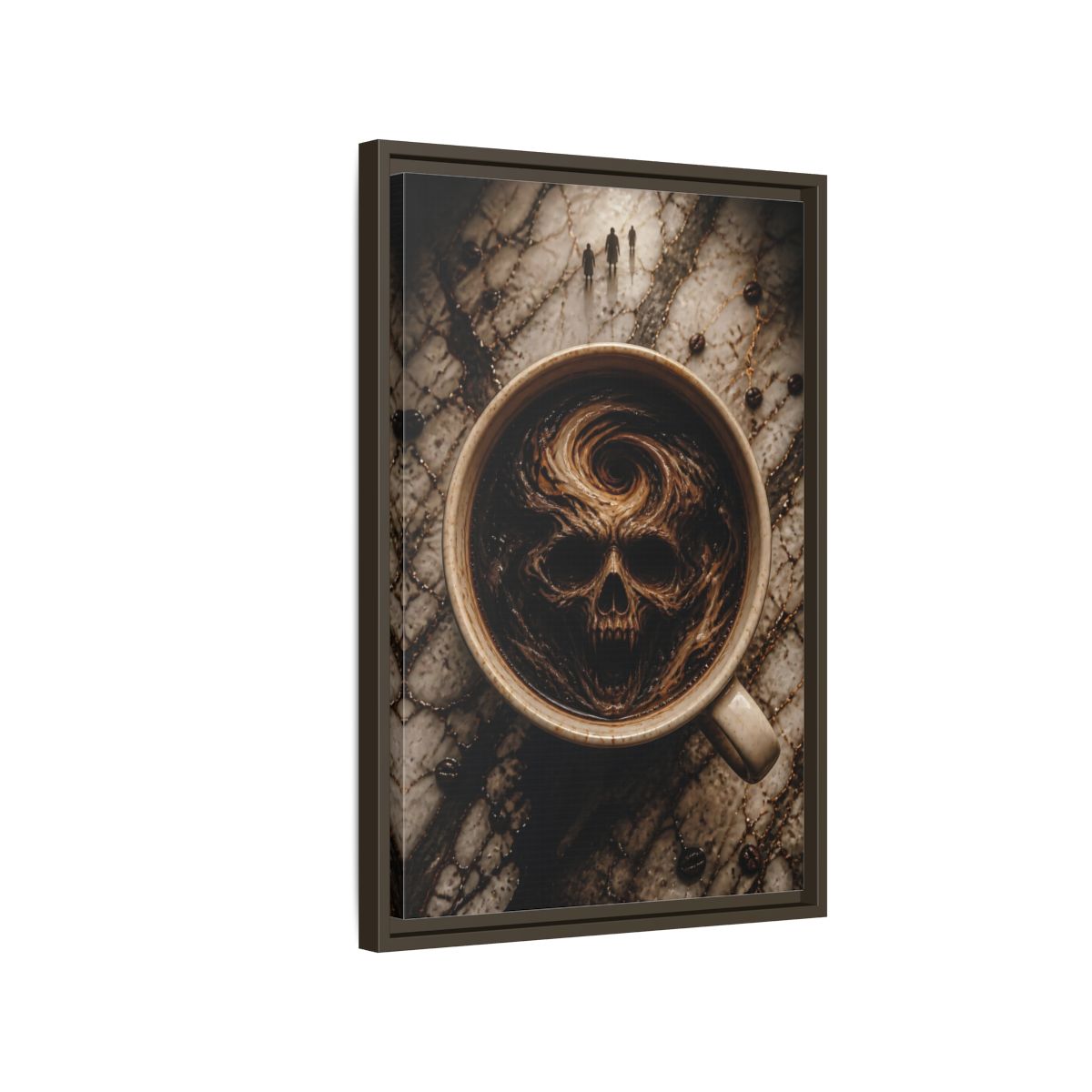 Side Mockup 2. Horror Demonic Skull Dark Skull Coffee shown as stretched canvas wall art