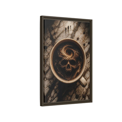 Side Mockup 2. Horror Demonic Skull Dark Skull Coffee shown as stretched canvas wall art