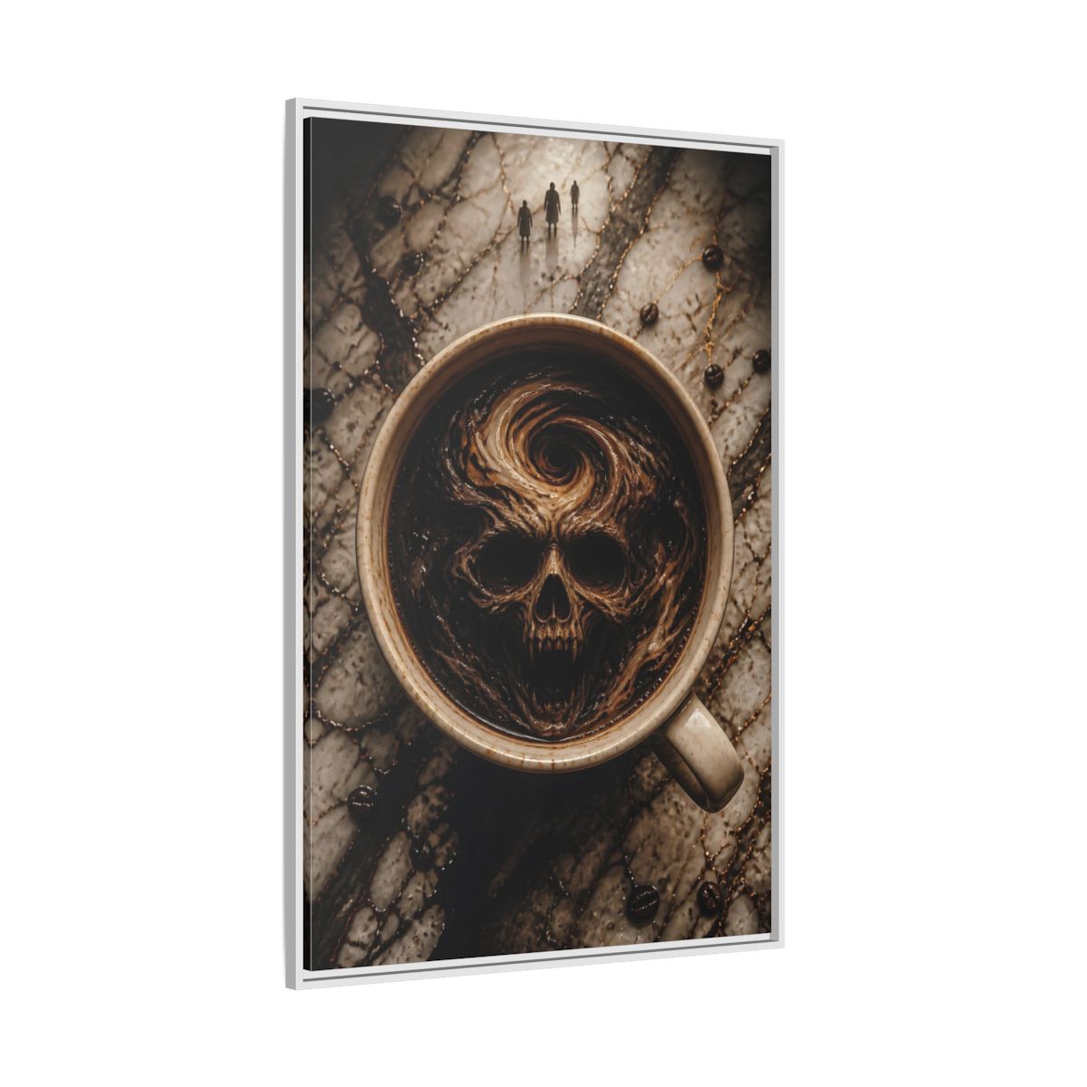 Side Mockup 7. Horror Demonic Skull Dark Skull Coffee shown as stretched canvas wall art