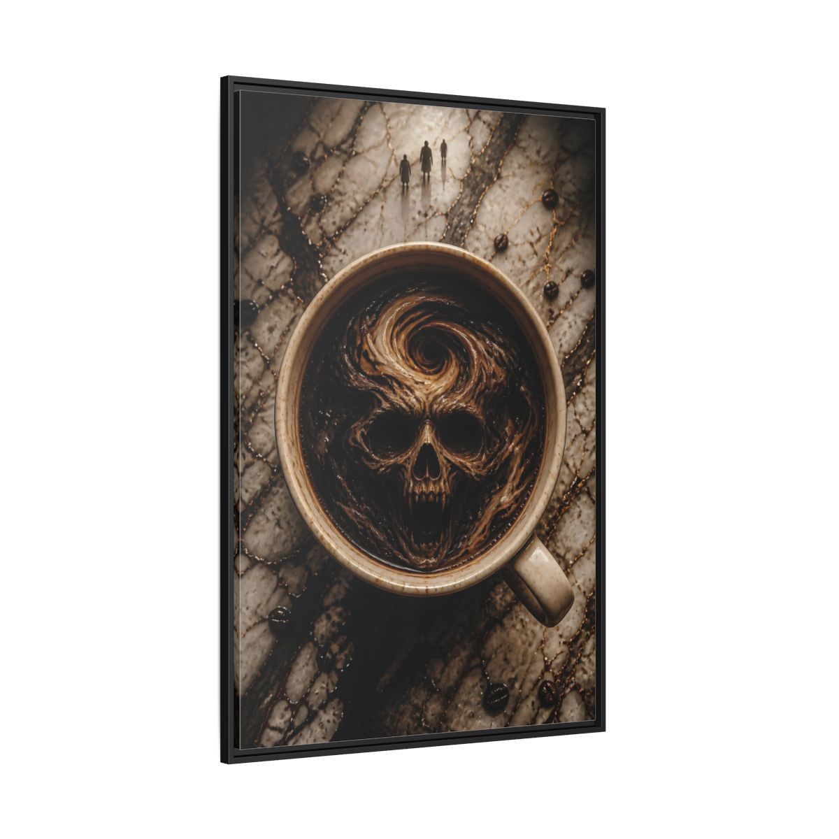 Side Mockup 12. Horror Demonic Skull Dark Skull Coffee shown as stretched canvas wall art
