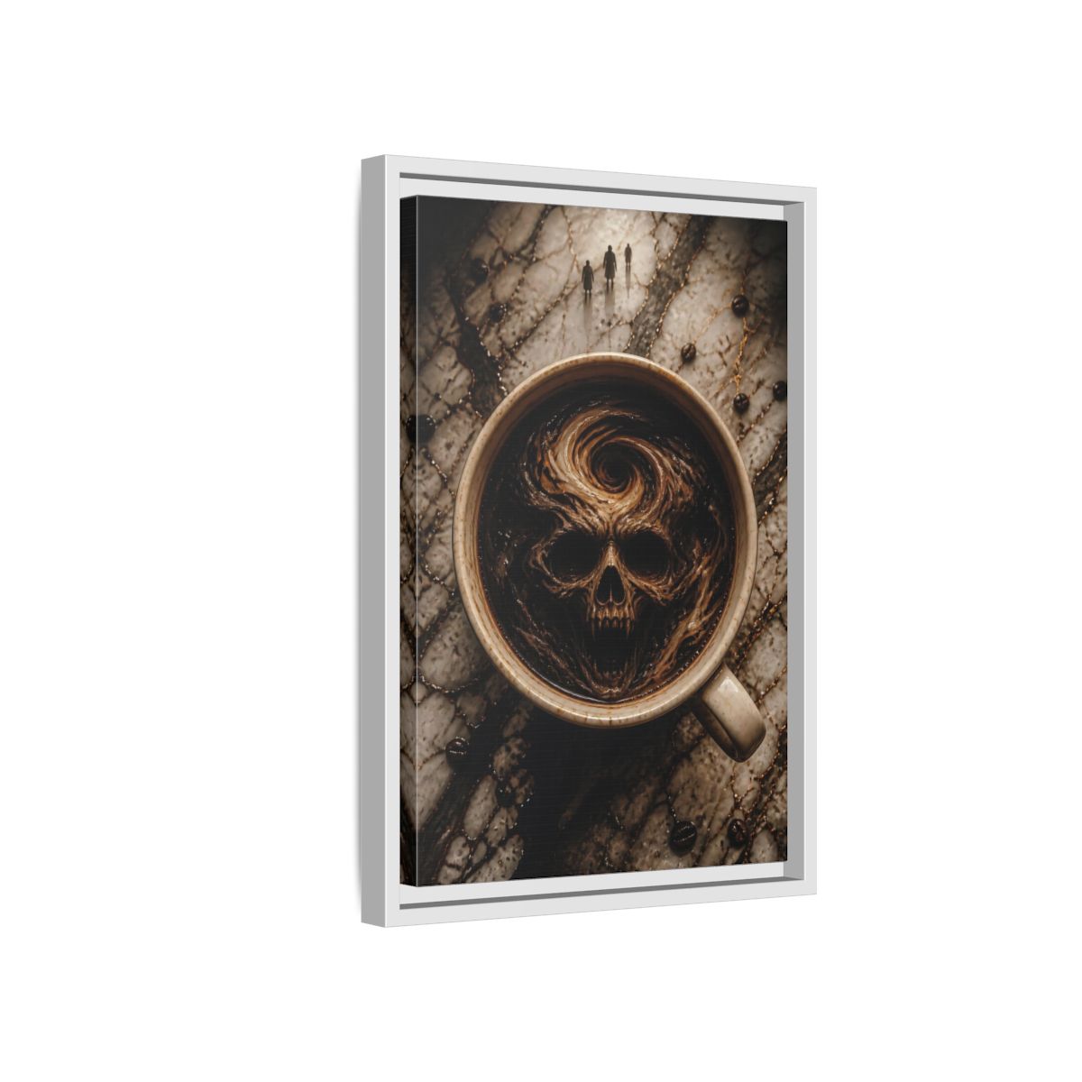 Side Mockup 4. Horror Demonic Skull Dark Skull Coffee shown as stretched canvas wall art
