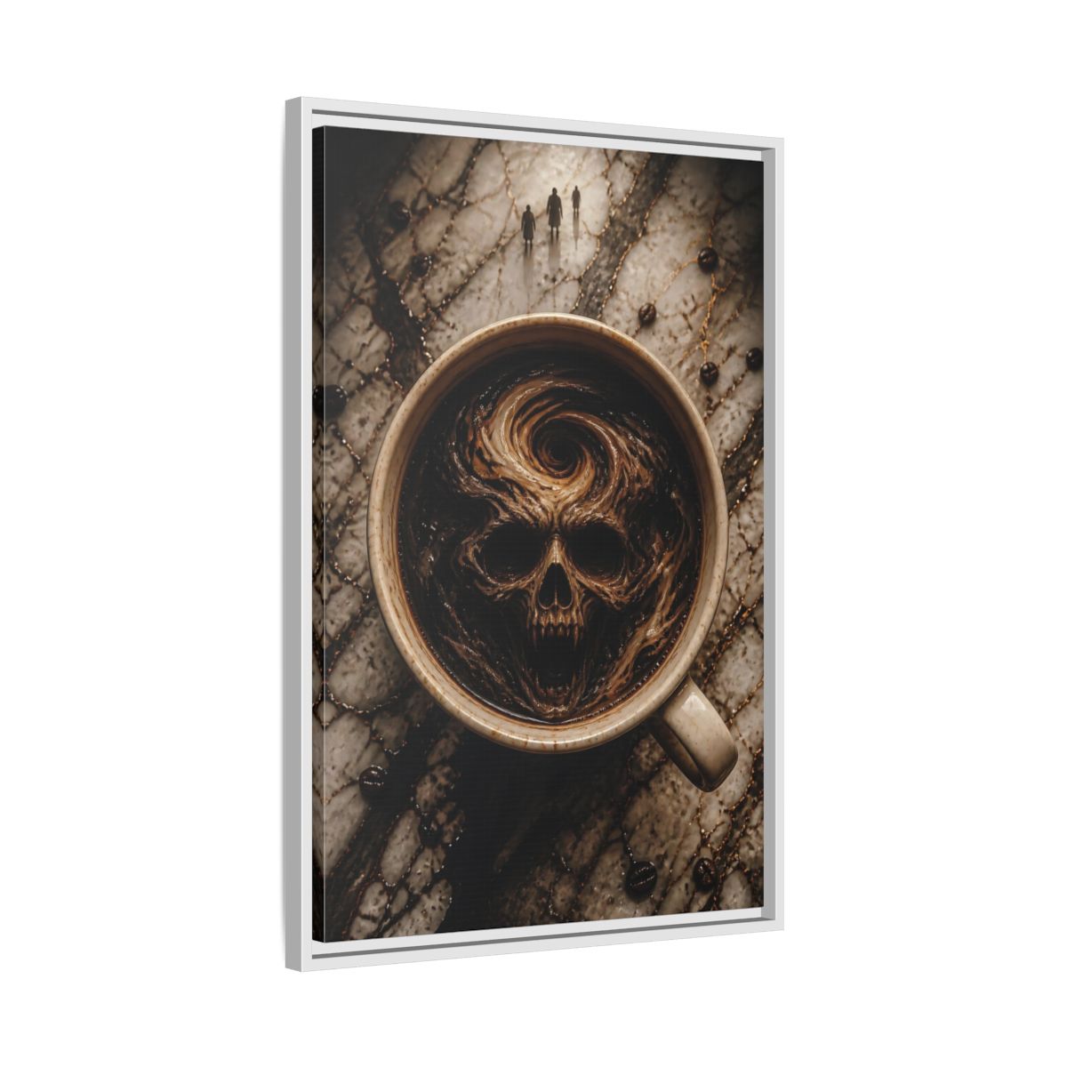 Side Mockup 10. Horror Demonic Skull Dark Skull Coffee shown as stretched canvas wall art
