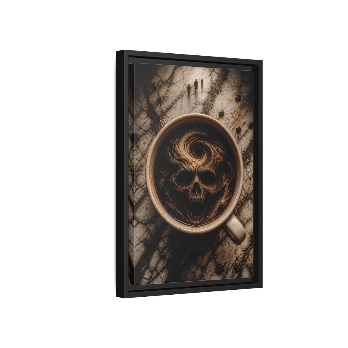 Side Mockup 6. Horror Demonic Skull Dark Skull Coffee shown as stretched canvas wall art