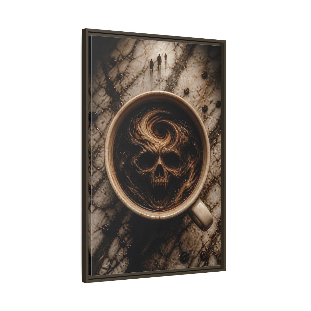 Main Mockup. Horror Demonic Skull Dark Skull Coffee shown as stretched canvas wall art