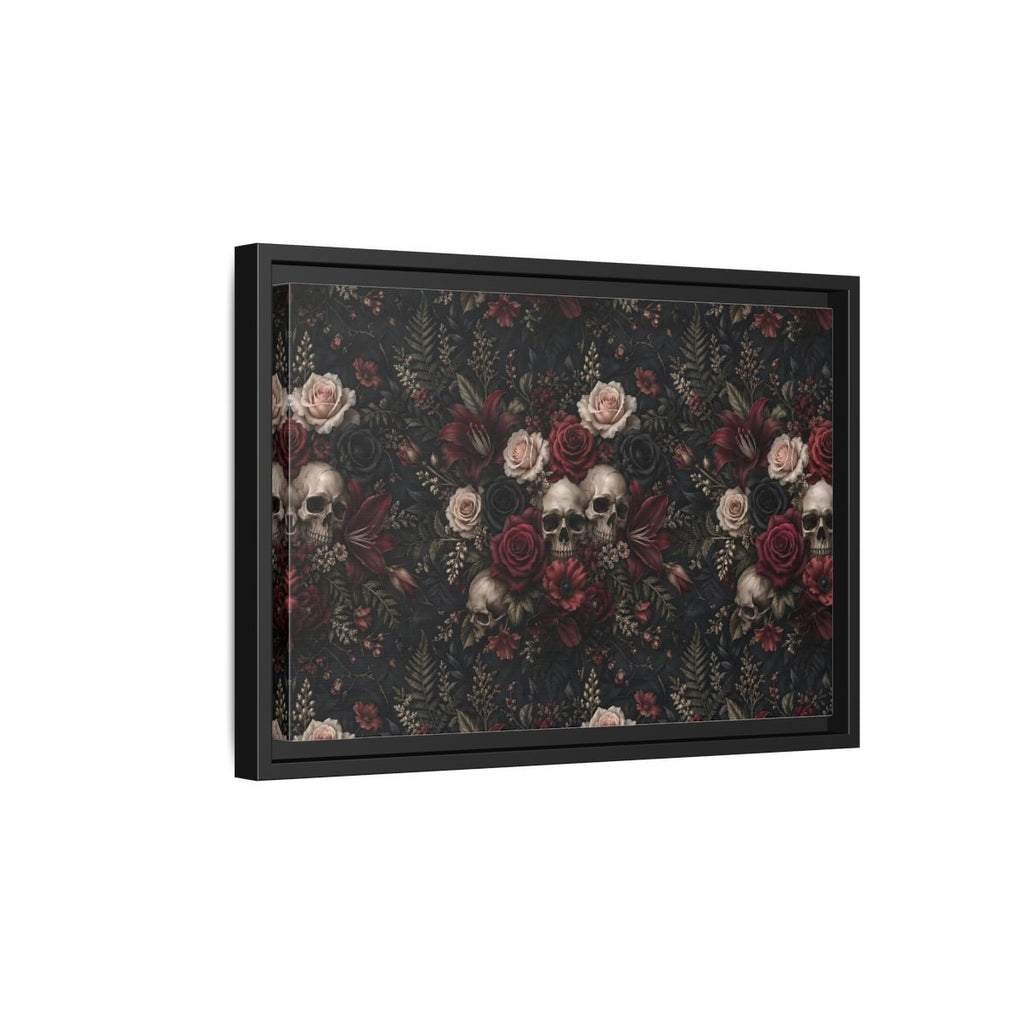 Side Mockup 6. Horror Floral Skulls Dark Floral Skulls shown as stretched canvas wall art