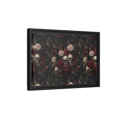 Side Mockup 6. Horror Floral Skulls Dark Floral Skulls shown as stretched canvas wall art