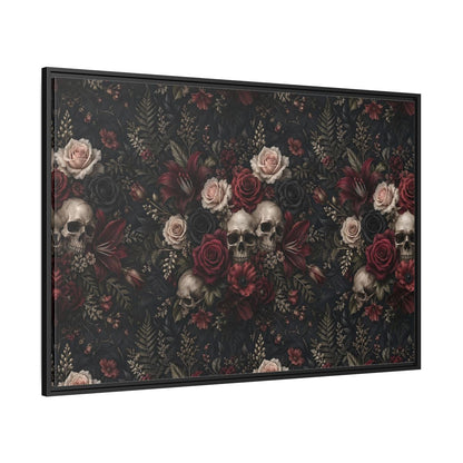 Side Mockup 12. Horror Floral Skulls Dark Floral Skulls shown as stretched canvas wall art