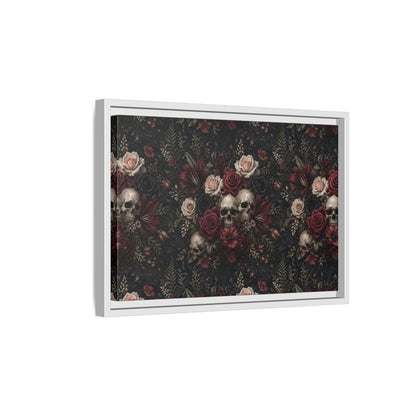 Side Mockup 4. Horror Floral Skulls Dark Floral Skulls shown as stretched canvas wall art