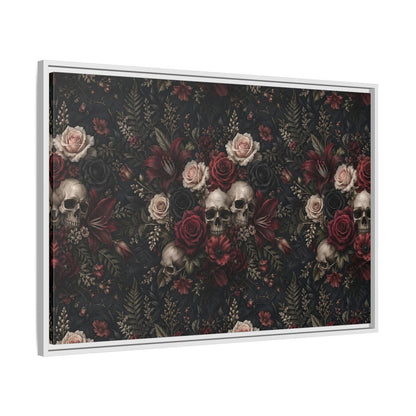 Side Mockup 9. Horror Floral Skulls Dark Floral Skulls shown as stretched canvas wall art