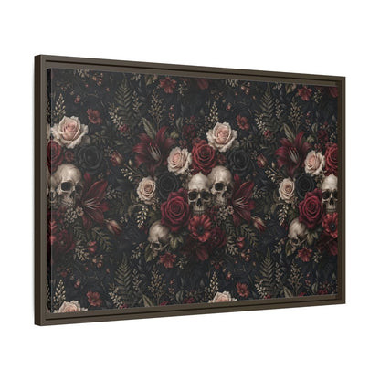 Side Mockup 11. Horror Floral Skulls Dark Floral Skulls shown as stretched canvas wall art