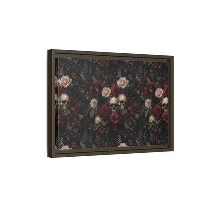 Side Mockup 5. Horror Floral Skulls Dark Floral Skulls shown as stretched canvas wall art