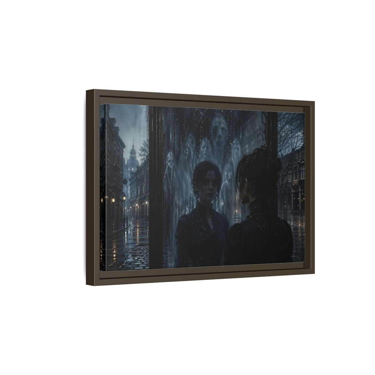 Side Mockup 5. Horror Ghostly Reflection Dark And Moody shown as stretched canvas wall art