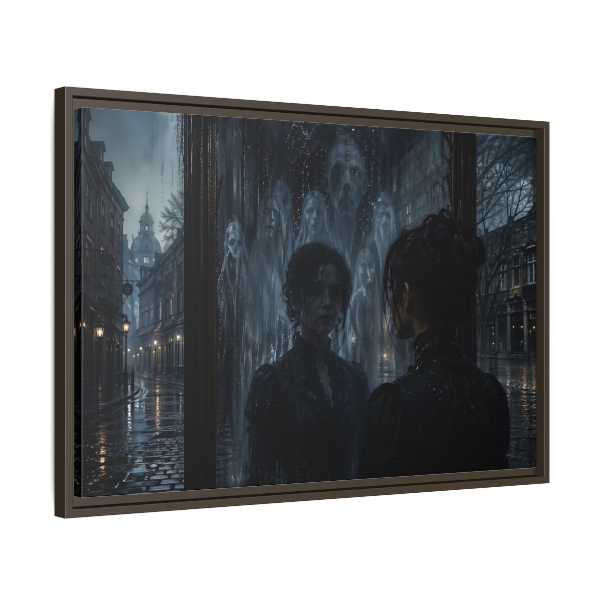 Side Mockup 11. Horror Ghostly Reflection Dark And Moody shown as stretched canvas wall art